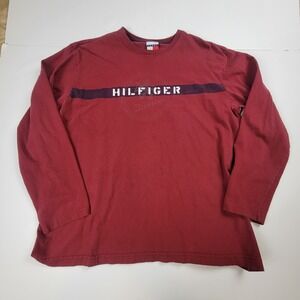 Tommy Jeans Hilfiger Men's Long Sleeve T-shirt Graphic Print Red Cotton Size...